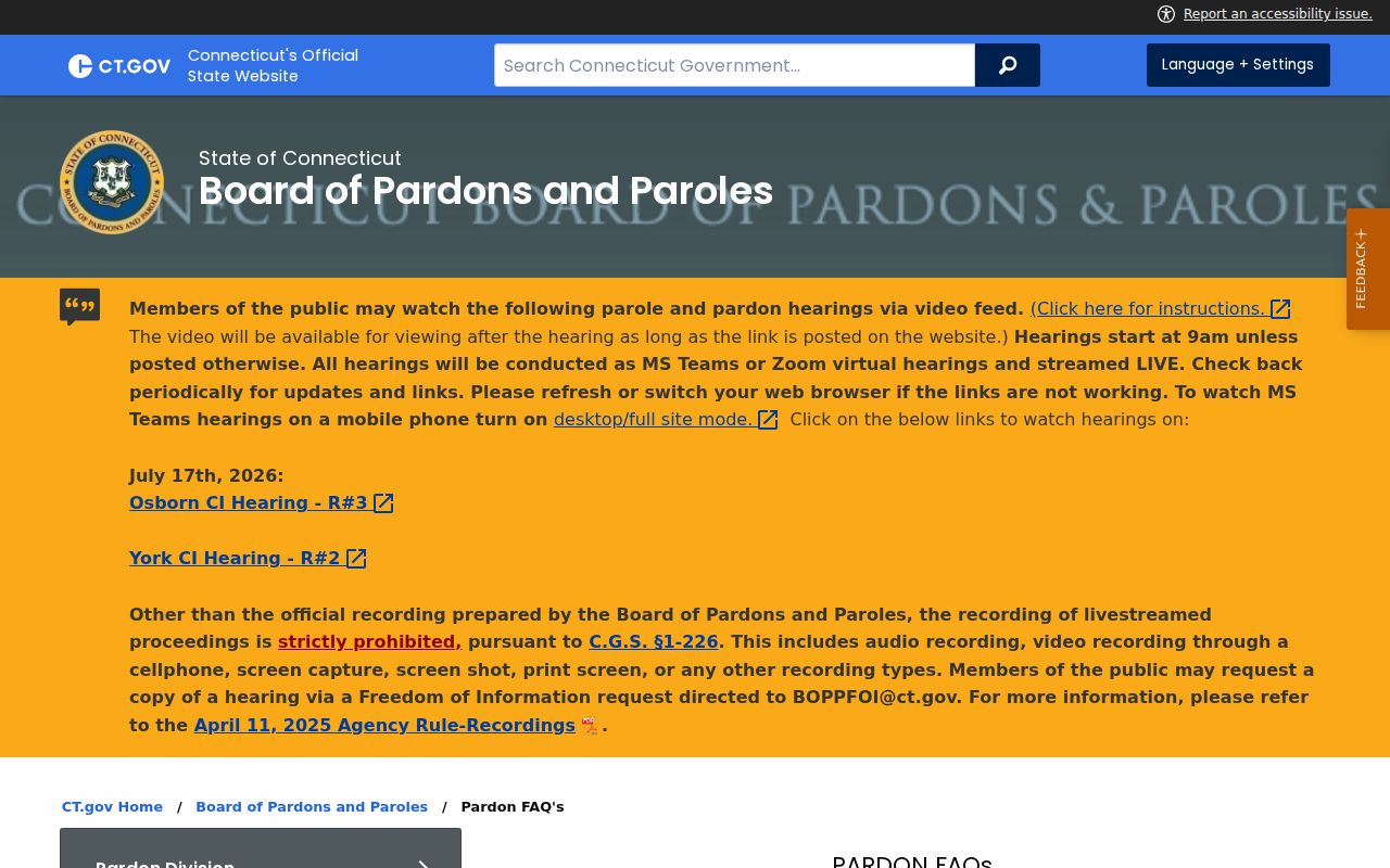 Stamford criminal history Absolute Pardon FAQs