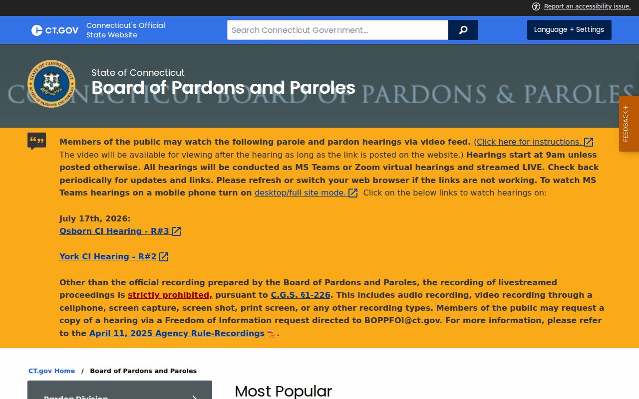 Stamford criminal history pardon and parole records