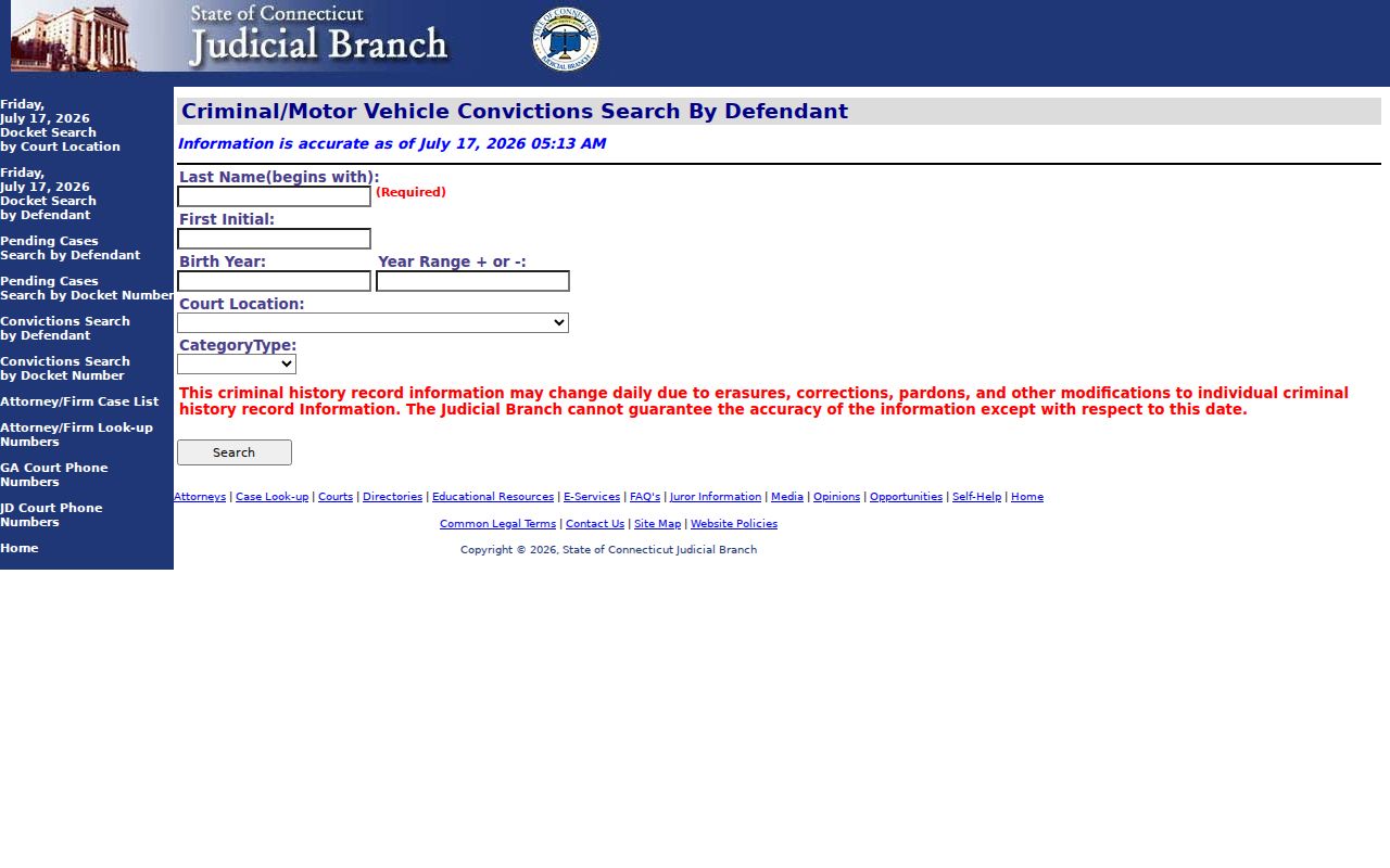 Stamford criminal court defendant search fields