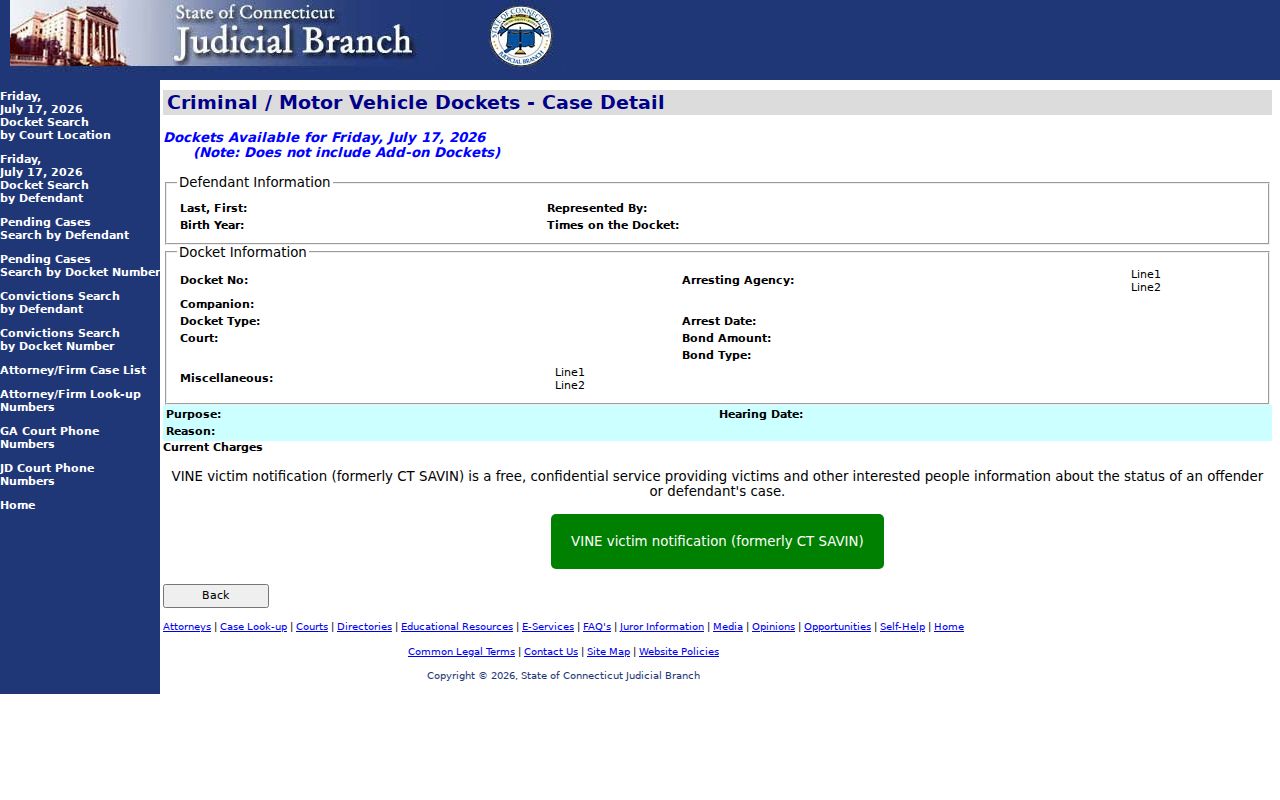 Stamford criminal court case detail screen